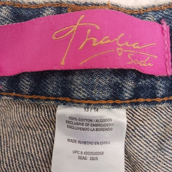 Thalia Sodi Jeans Womens Plus Sz 13 Blue Embroidered Sequins Flare Fringed Boho - Picture 16 of 16